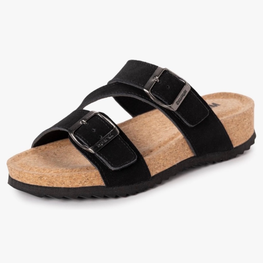 Muk Luks Genuine Suede Black Cork Sandals Size 7.5